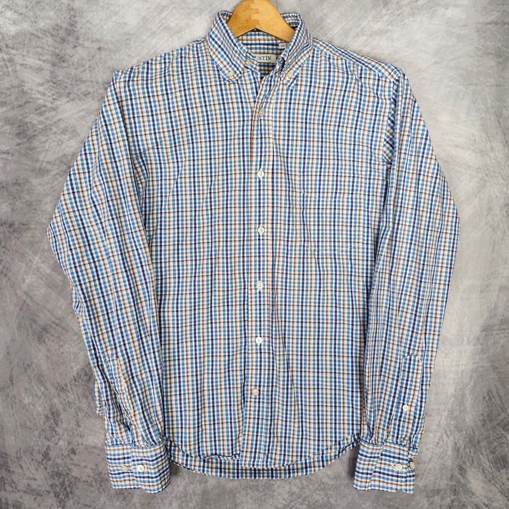 Gustin Classic Fit Button Down Shirt Blue Check Plaid Mens Medium CL USA